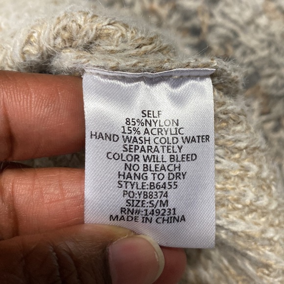 Kori America cream beige pull over knit poncho cover sweater mock neck sz S/M - Picture 7 of 7